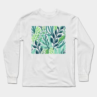 Green sea plant foliage floral pattern background Long Sleeve T-Shirt